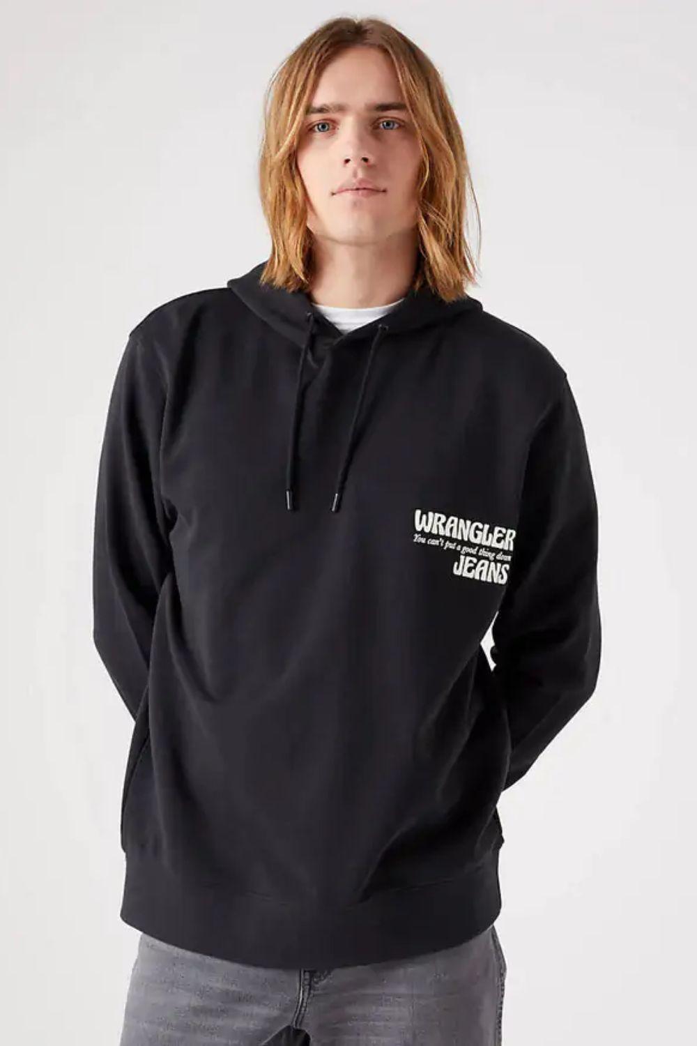 WRANGLER - קפוצ'ון עם הדפס לוגו בצבע שחור - MASHBIR//365