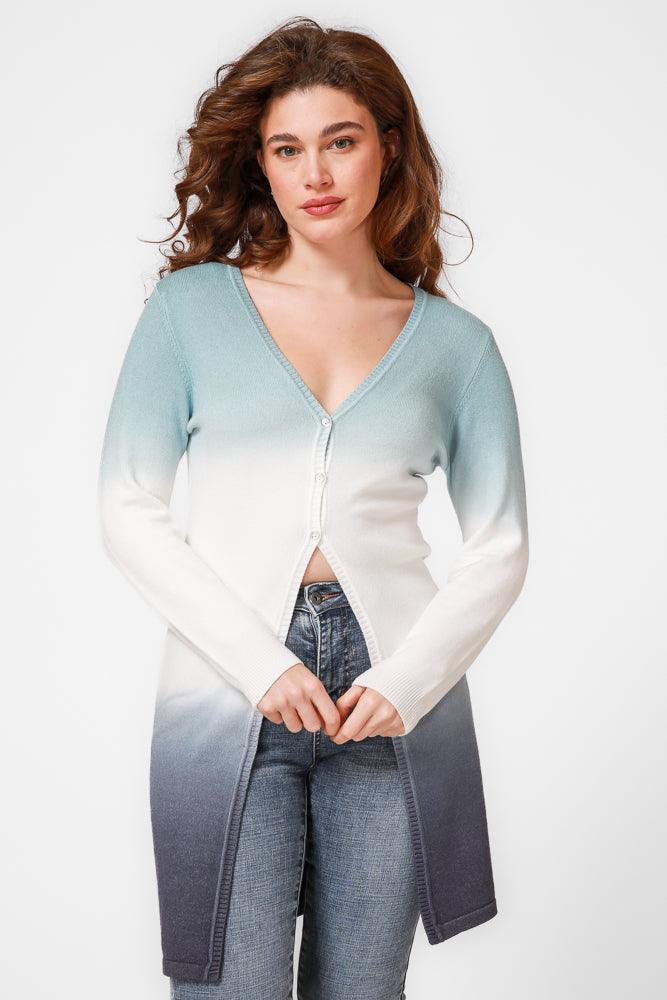 KENNETH COLE - קרדיגן אומברה ארוך בצבע לבן וכחול - MASHBIR//365