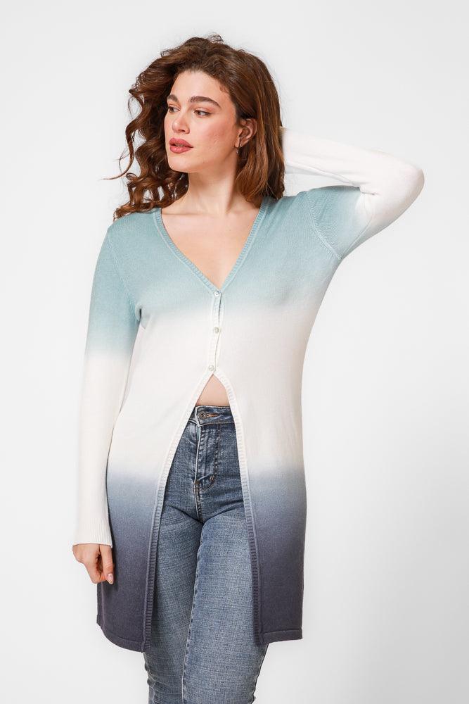 KENNETH COLE - קרדיגן אומברה ארוך בצבע לבן וכחול - MASHBIR//365