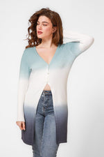 KENNETH COLE - קרדיגן אומברה ארוך בצבע לבן וכחול - MASHBIR//365