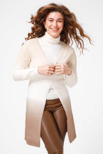 KENNETH COLE - קרדיגן אומברה ארוך בצבע לבן וחום - MASHBIR//365