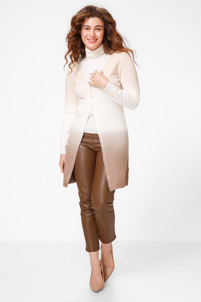 KENNETH COLE - קרדיגן אומברה ארוך בצבע לבן וחום - MASHBIR//365