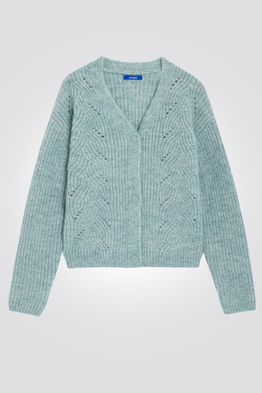 OKAIDI - קרדיגן ילדות צמות מחורר בצבע ירוק מנטה - MASHBIR//365