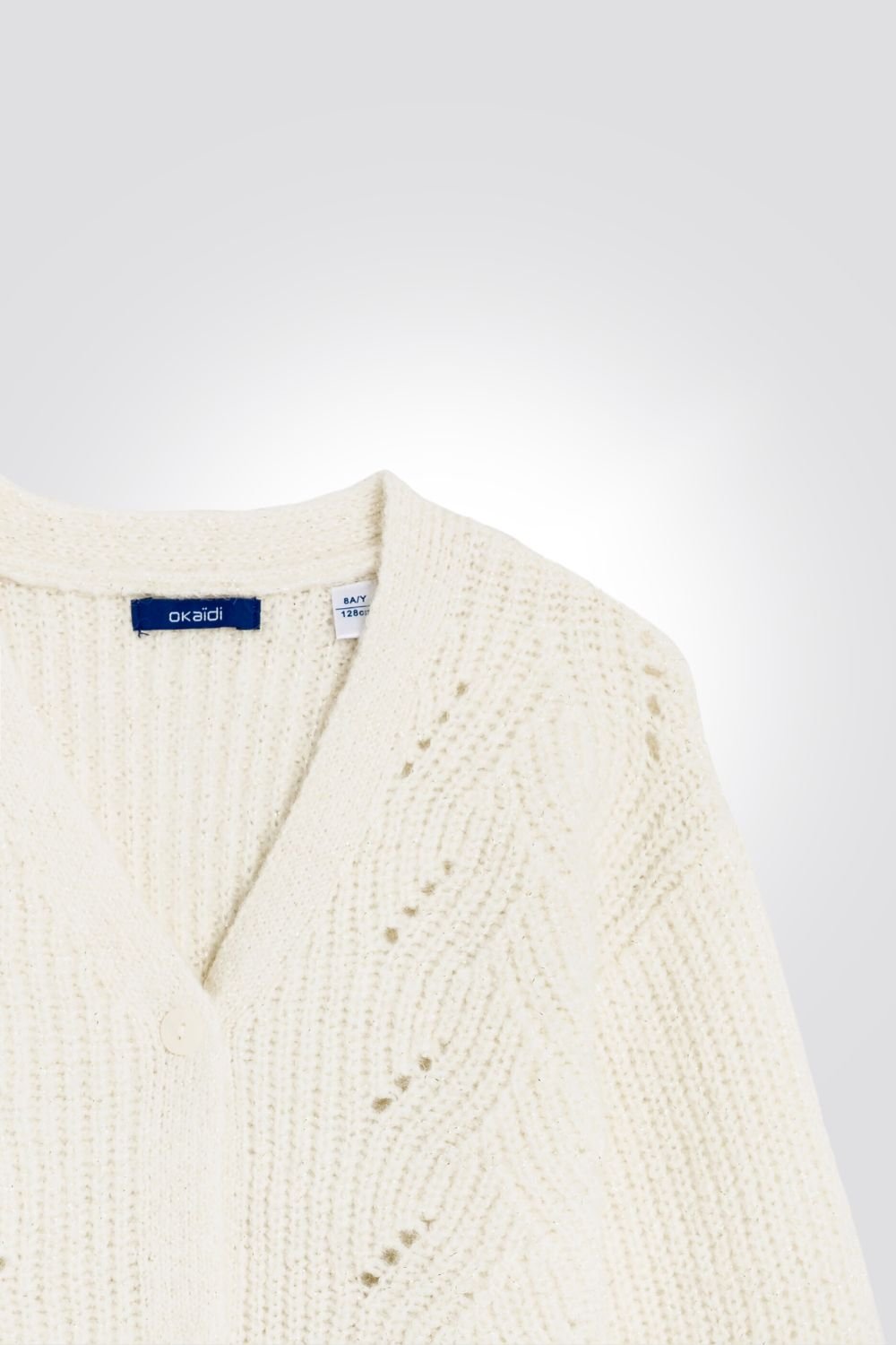 OKAIDI - קרדיגן ילדות צמות מחורר בצבע שמנת - MASHBIR//365