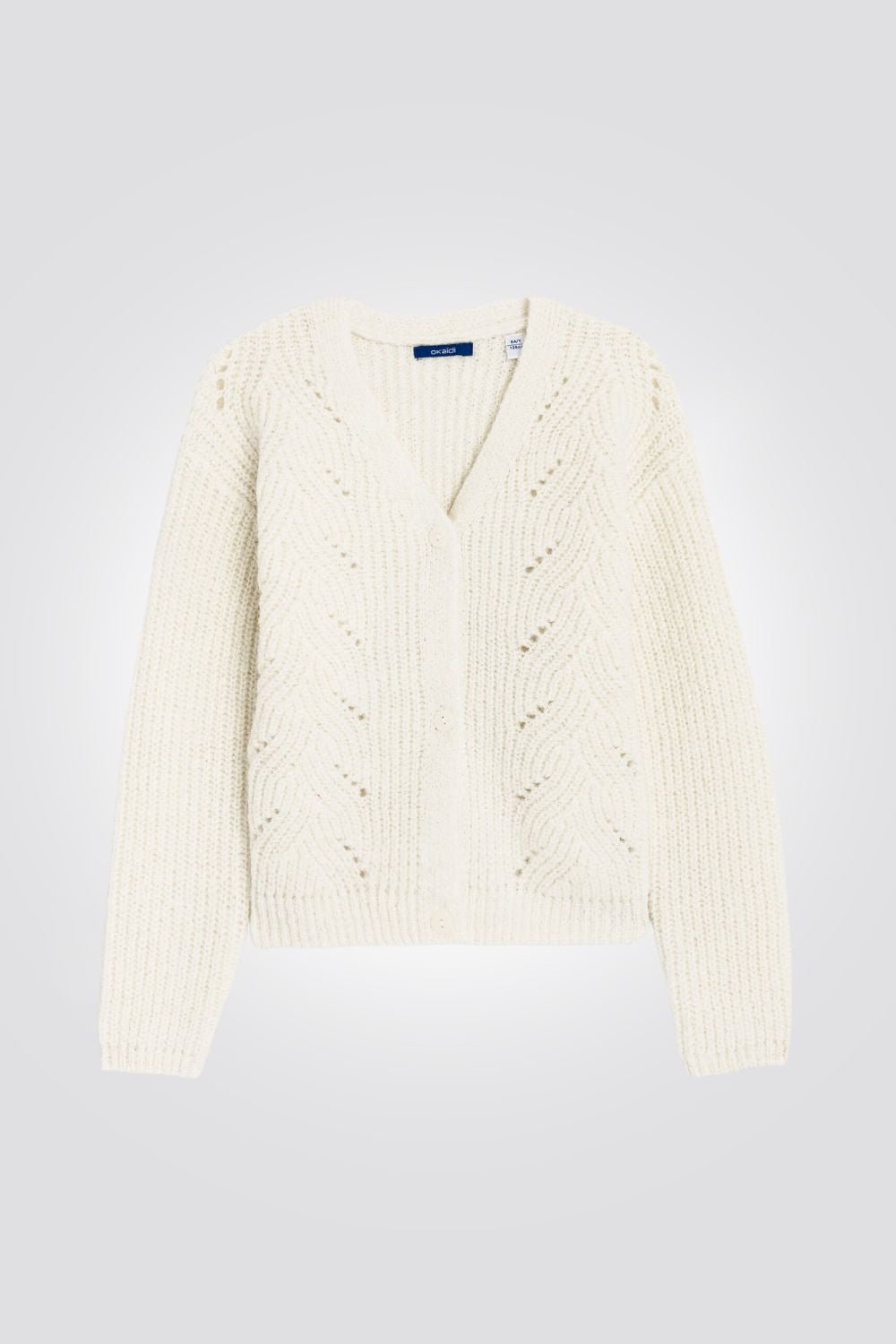 OKAIDI - קרדיגן ילדות צמות מחורר בצבע שמנת - MASHBIR//365