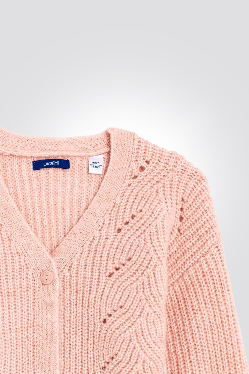 OKAIDI - קרדיגן ילדות צמות מחורר בצבע ורוד בהיר - MASHBIR//365