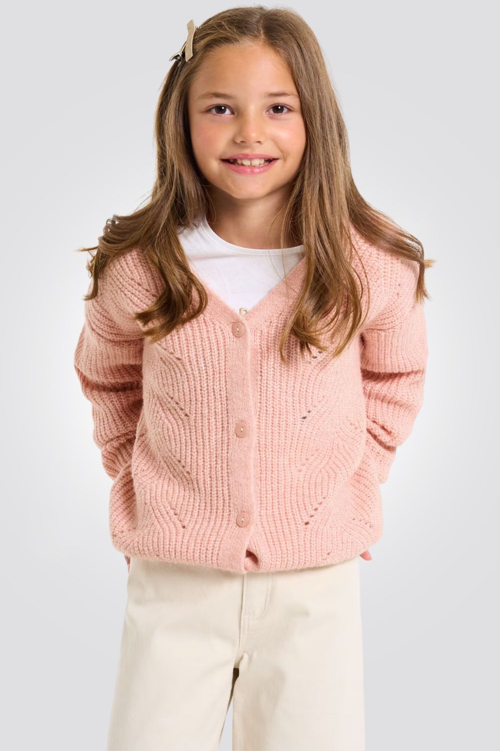 OKAIDI - קרדיגן ילדות צמות מחורר בצבע ורוד בהיר - MASHBIR//365
