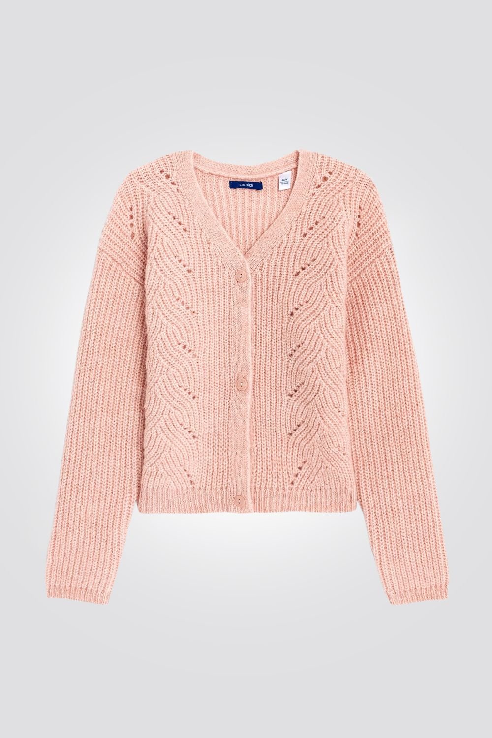 OKAIDI - קרדיגן ילדות צמות מחורר בצבע ורוד בהיר - MASHBIR//365