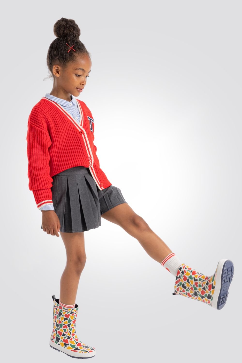 OKAIDI - קרדיגן ילדות ריבס עבה באדום מראה קולג' - MASHBIR//365