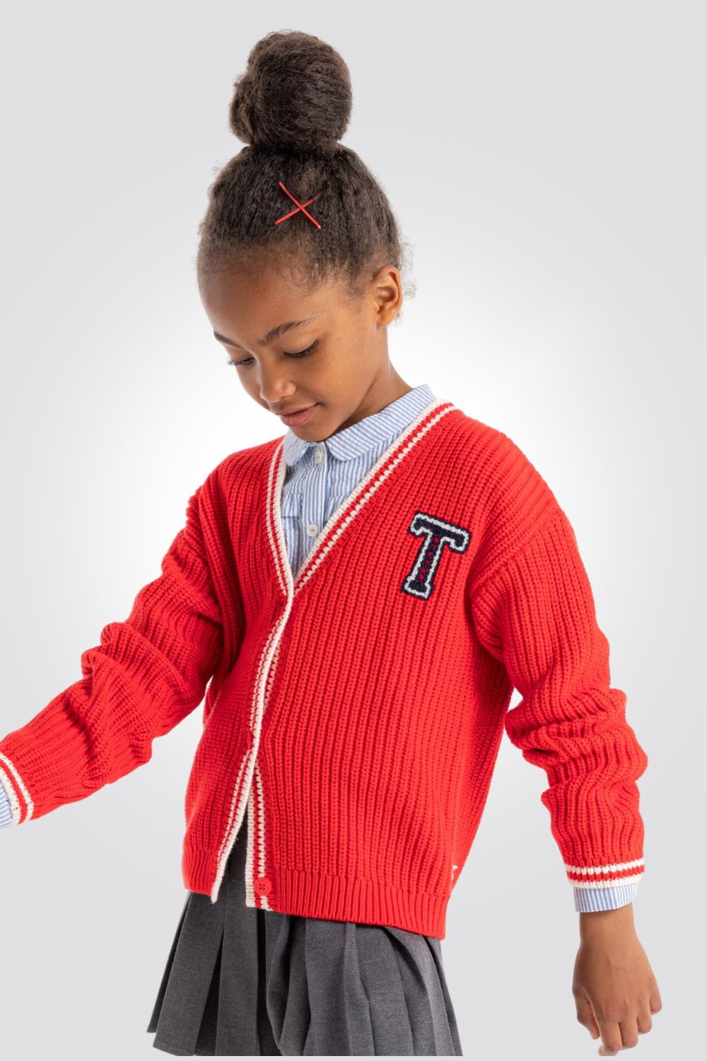 OKAIDI - קרדיגן ילדות ריבס עבה באדום מראה קולג' - MASHBIR//365