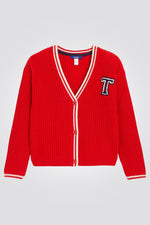 OKAIDI - קרדיגן ילדות ריבס עבה באדום מראה קולג' - MASHBIR//365