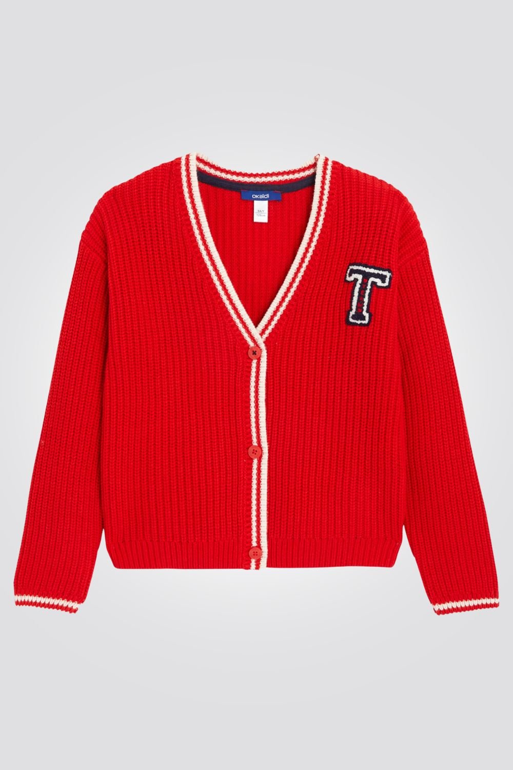 OKAIDI - קרדיגן ילדות ריבס עבה באדום מראה קולג' - MASHBIR//365