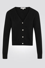MORGAN - קרדיגן נשים וי עם כפתורי לב יהלומים בשחור - MASHBIR//365