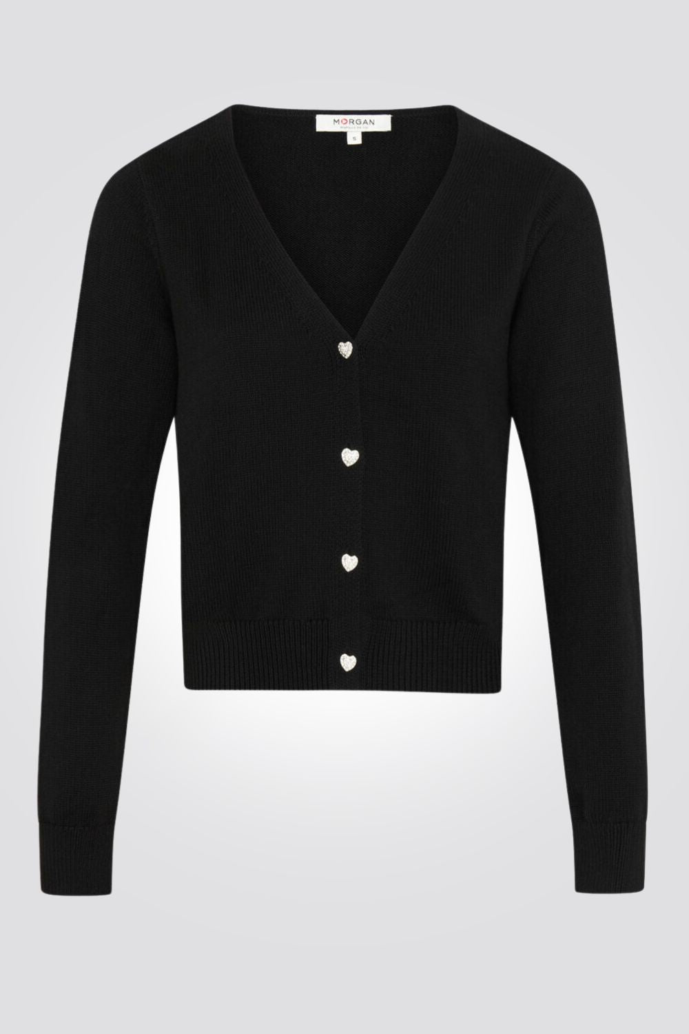 MORGAN - קרדיגן נשים וי עם כפתורי לב יהלומים בשחור - MASHBIR//365