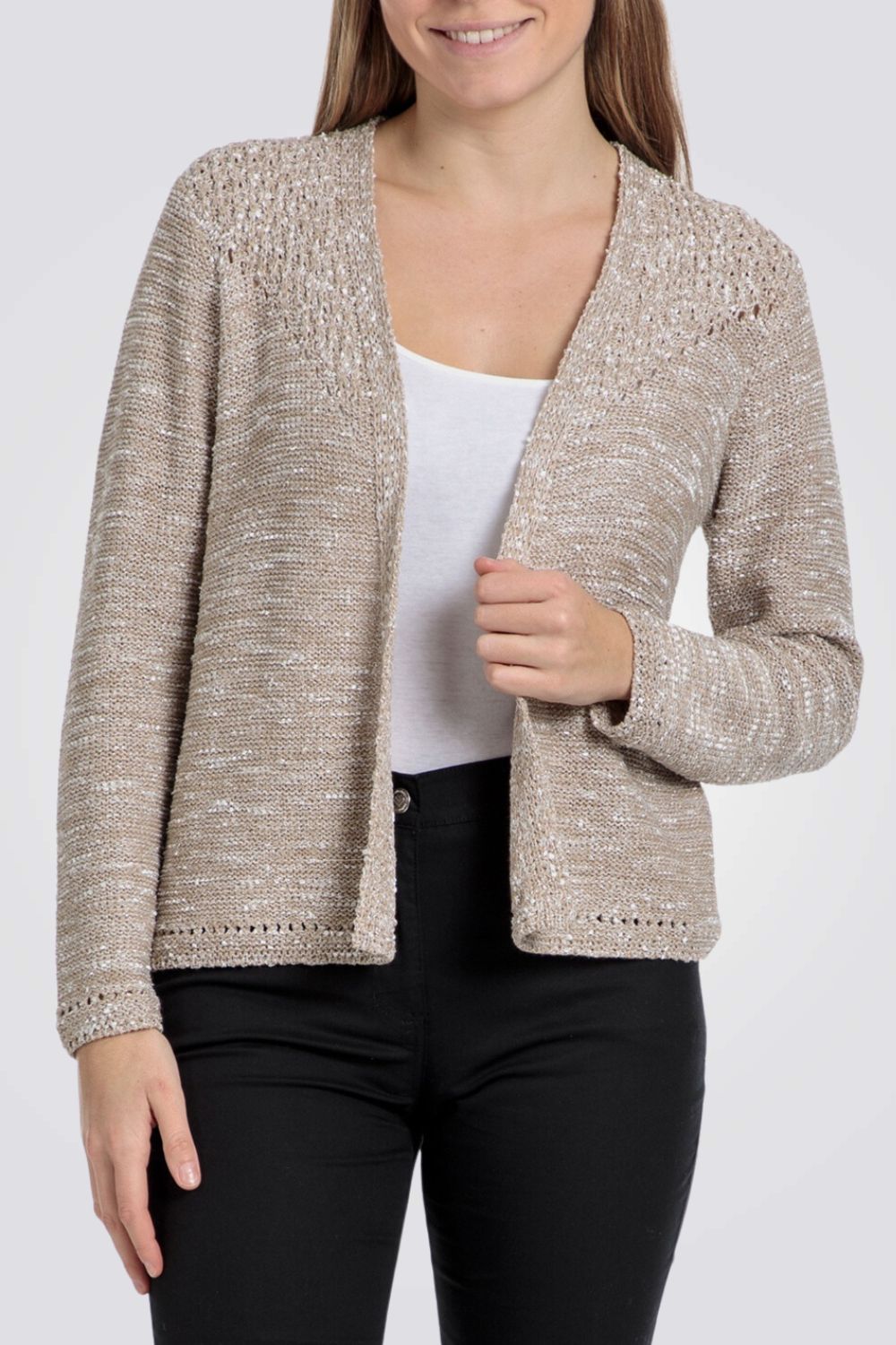 PUNT ROMA - קרדיגן סריג עם פתחים בצבע בז' - MASHBIR//365