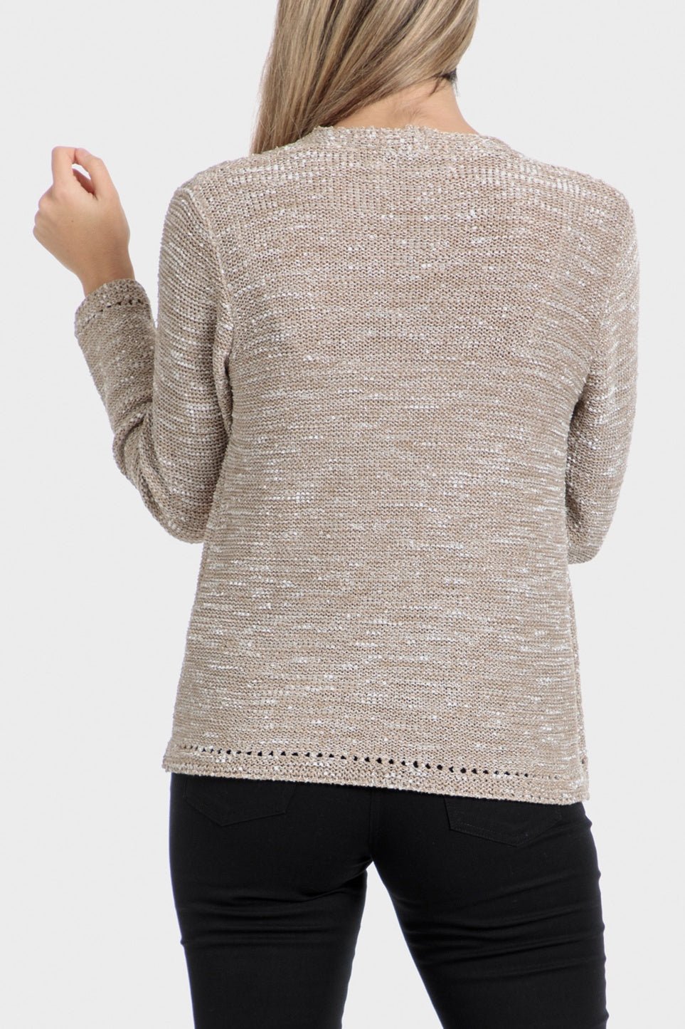 PUNT ROMA - קרדיגן סריג עם פתחים בצבע בז' - MASHBIR//365