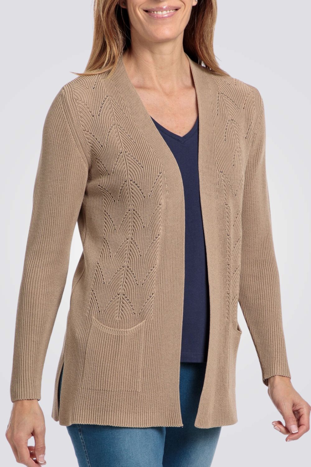 PUNT ROMA - קרדיגן סריג עם פתחים בצבע שמנת - MASHBIR//365