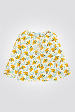 OBAIBI - קרדיגן תינוקות הדפס ציפורים צהובים על רקע לבן - MASHBIR//365