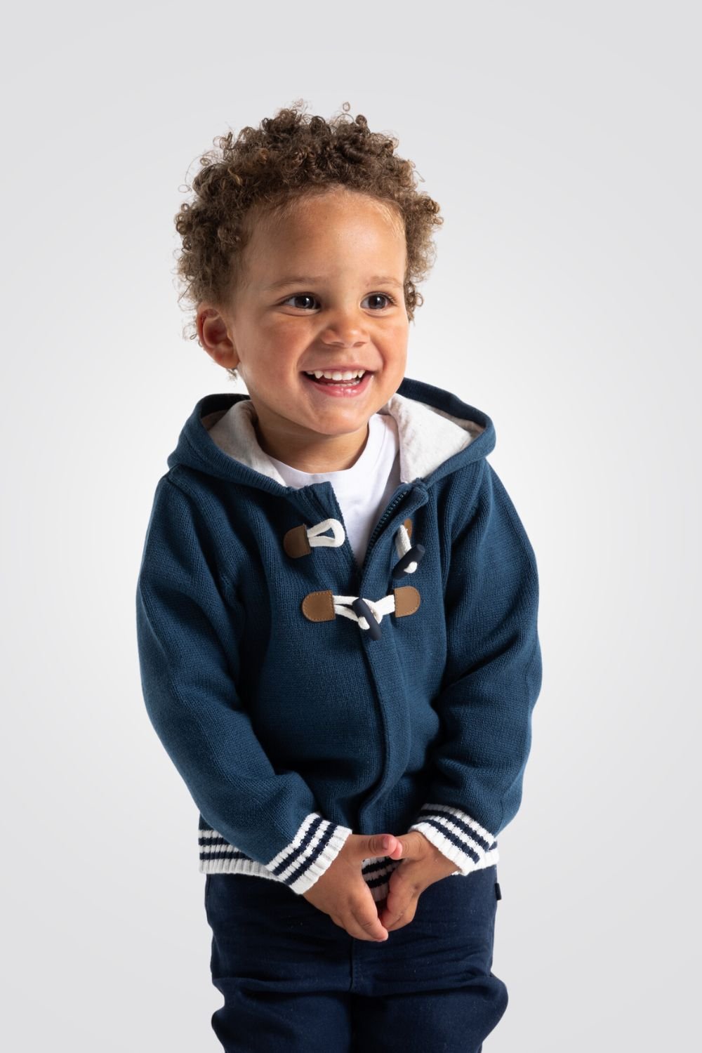 OBAIBI - קרדיגן תינוקות עם קאפושון בצבע כחול - MASHBIR//365