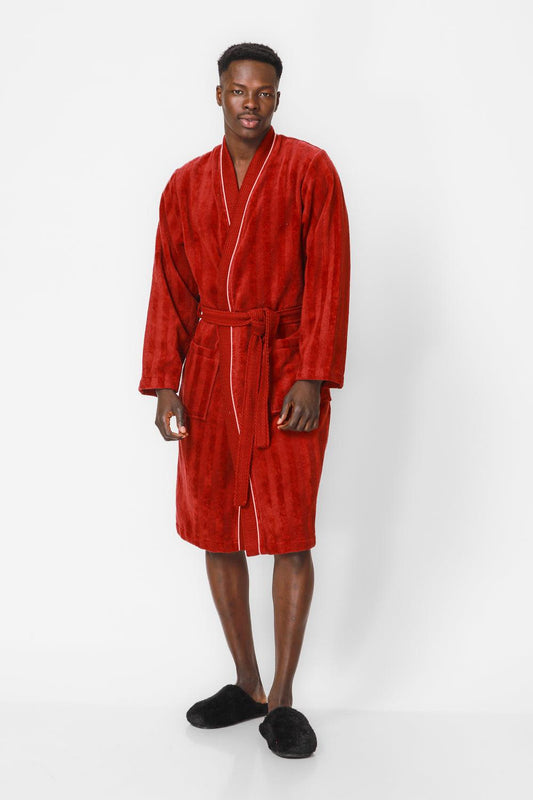 KENNETH COLE - חלוק מגבת אריגת פסים בצבע אדום - MASHBIR//365