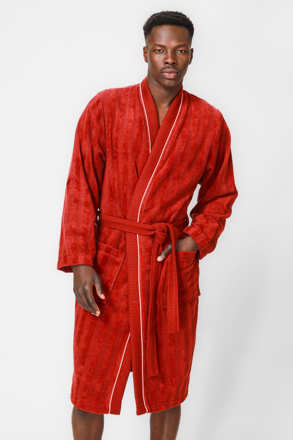 KENNETH COLE - חלוק מגבת אריגת פסים בצבע אדום - MASHBIR//365