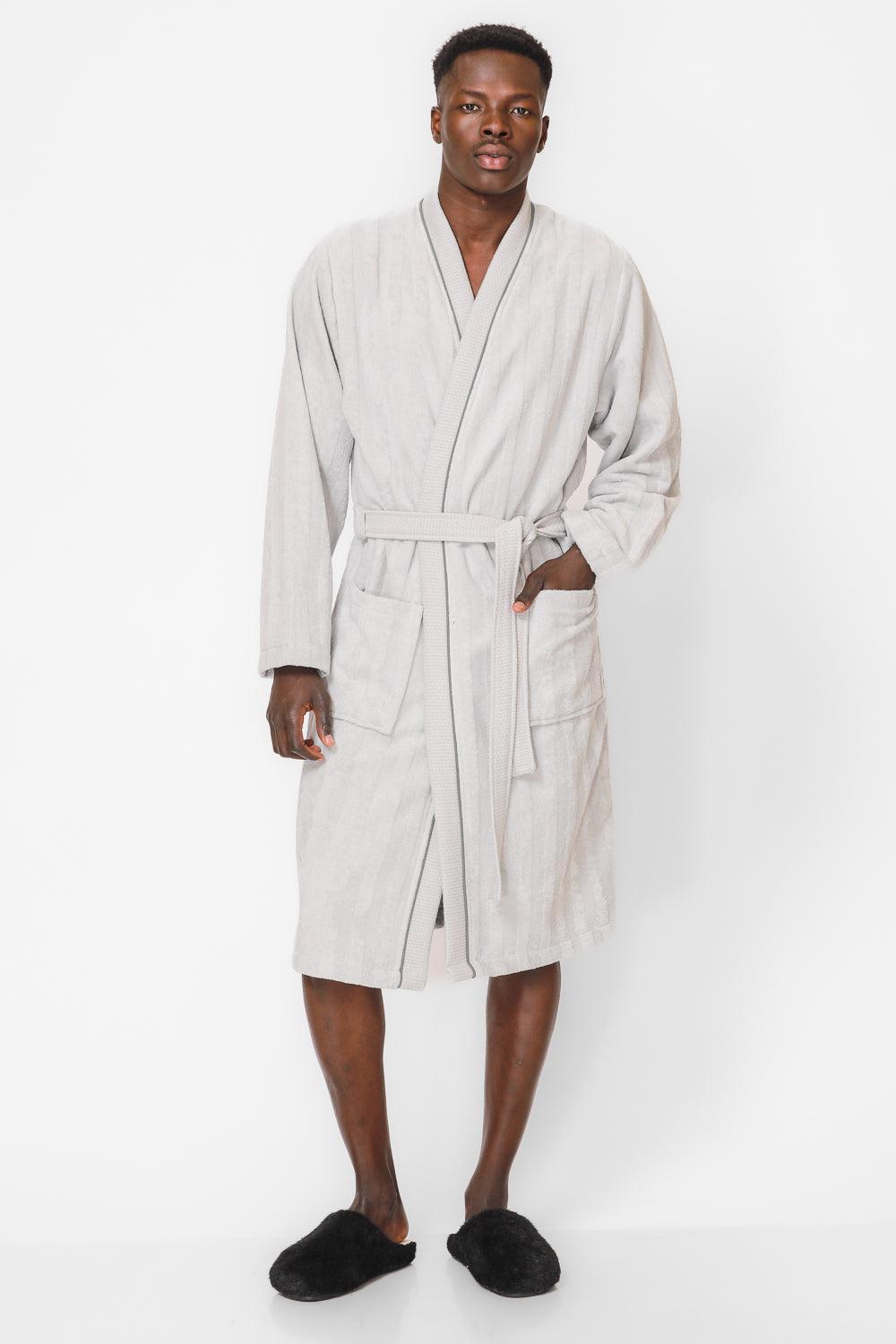 KENNETH COLE - חלוק מגבת אריגת פסים בצבע אפור - MASHBIR//365