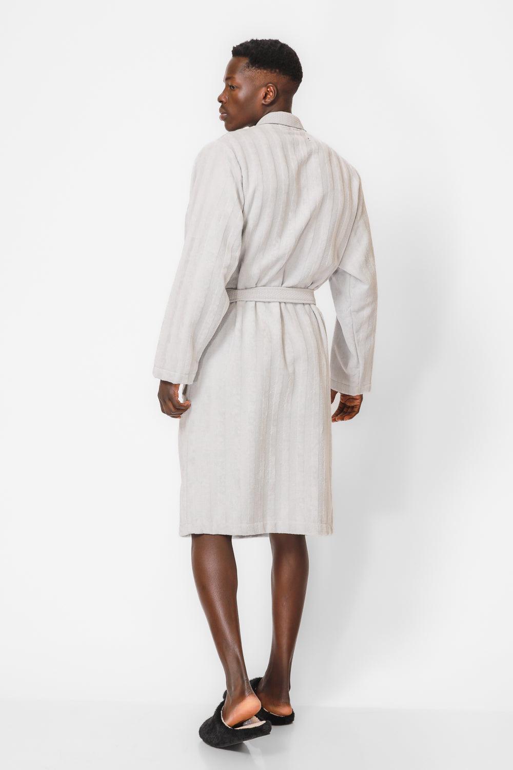 KENNETH COLE - חלוק מגבת אריגת פסים בצבע אפור - MASHBIR//365