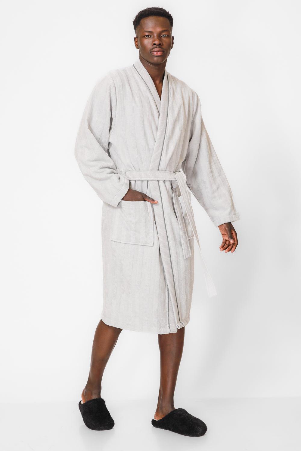 KENNETH COLE - חלוק מגבת אריגת פסים בצבע אפור - MASHBIR//365