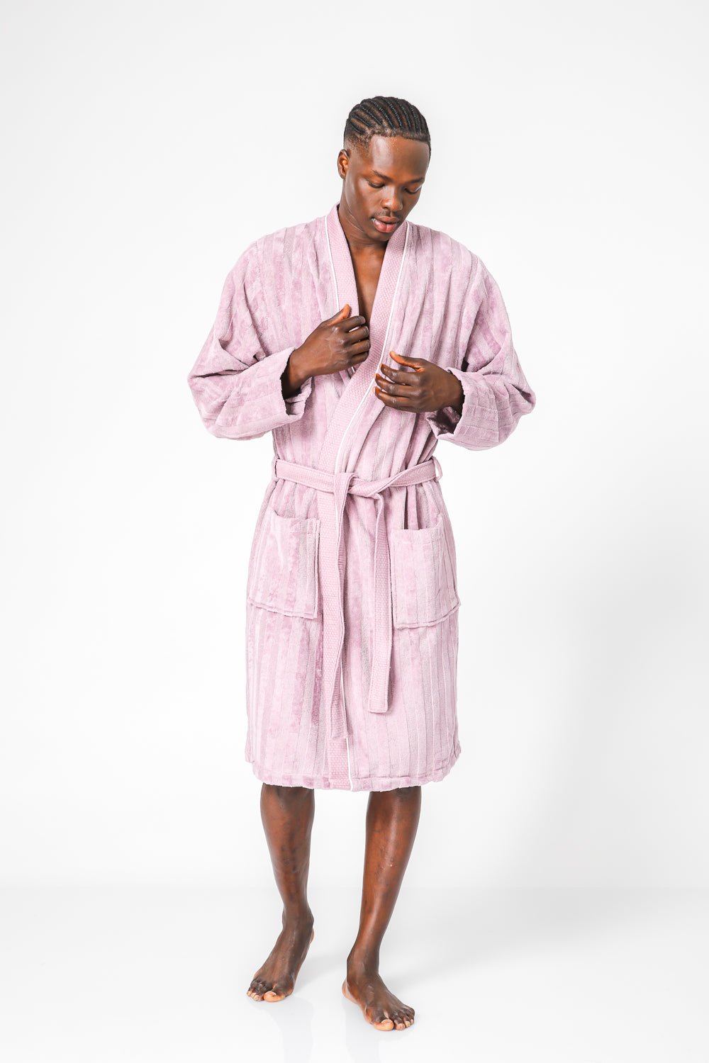 KENNETH COLE - חלוק מגבת אריגת פסים בצבע ורוד - MASHBIR//365