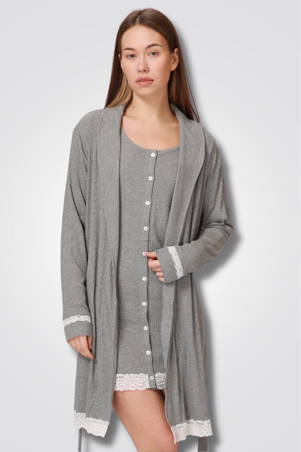 KENNETH COLE - חלוק מודל ריב בצבע אפור - MASHBIR//365