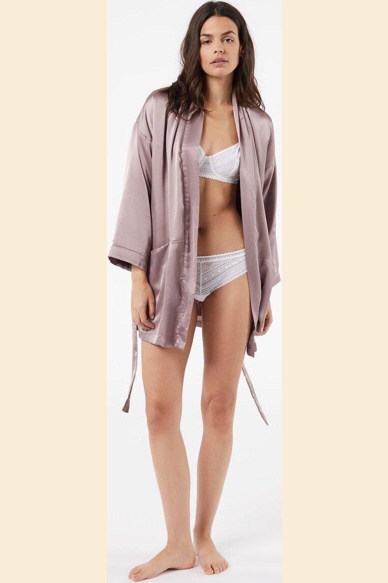 ETAM - חלוק סאטן עם בטנת פליז NEW SIBERIAN סגול - MASHBIR//365