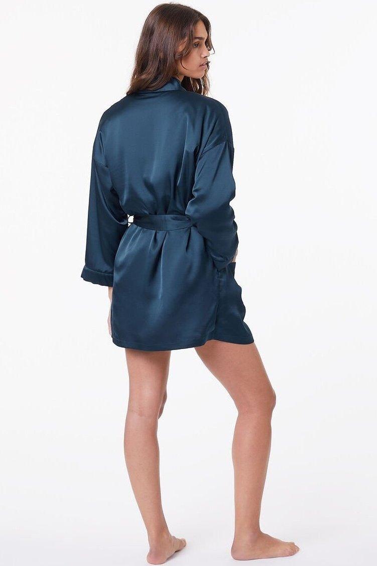 ETAM - חלוק סאטן עם בטנת פליז NEW SIBERIAN כחול - MASHBIR//365