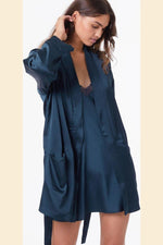 ETAM - חלוק סאטן עם בטנת פליז NEW SIBERIAN כחול - MASHBIR//365