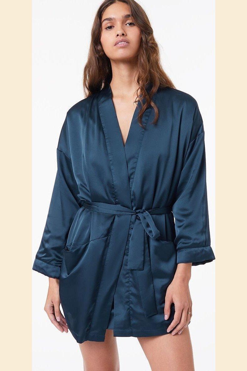 ETAM - חלוק סאטן עם בטנת פליז NEW SIBERIAN כחול - MASHBIR//365