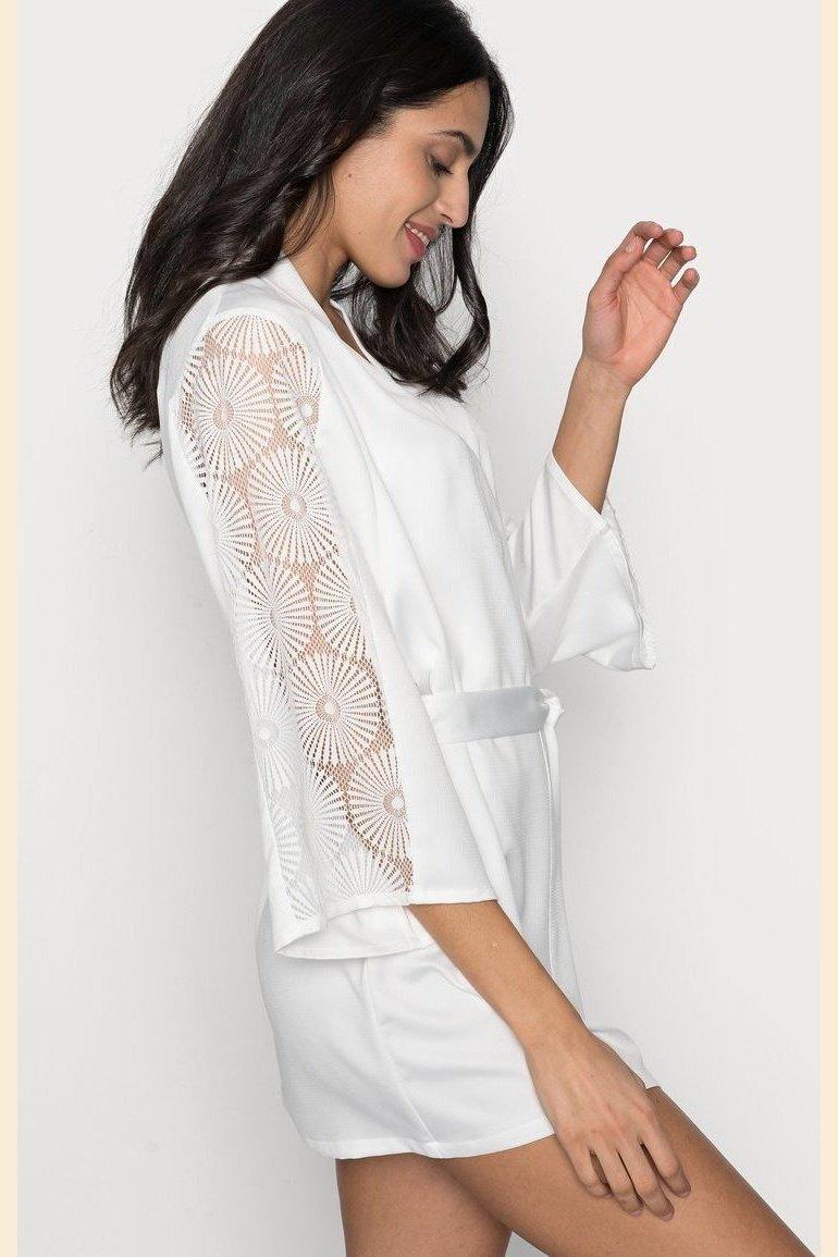 ETAM - חלוק סאטן משולב תחרה ESCALE לבן - MASHBIR//365