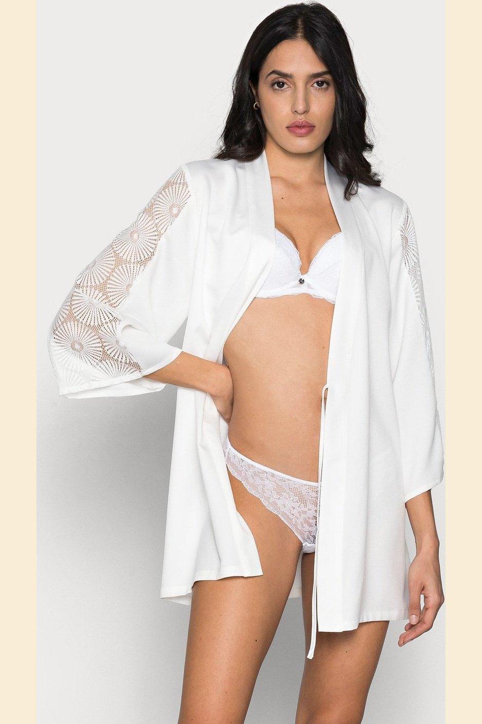 ETAM - חלוק סאטן משולב תחרה ESCALE לבן - MASHBIR//365