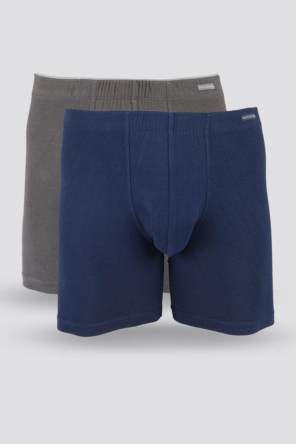 DELTA - מארז 2 תחתוני בוקסר ארוכים COTTON STRETCH אפור וכחול - MASHBIR//365