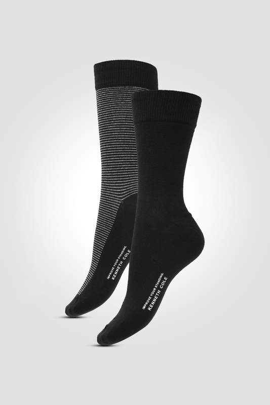 KENNETH COLE - מארז 2 זוגות גרביים ארוכות לגברים בצבע שחור עם פסים ללא תפר - MASHBIR//365