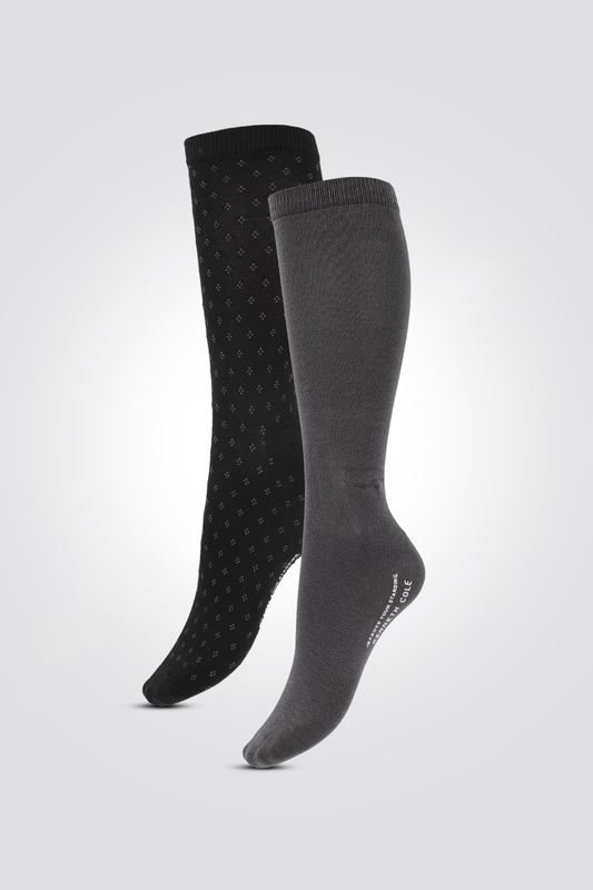 KENNETH COLE - מארז 2 זוגות גרביים ארוכות לגברים ללא תפר בצבע שחור עם נקודות ואפור - MASHBIR//365