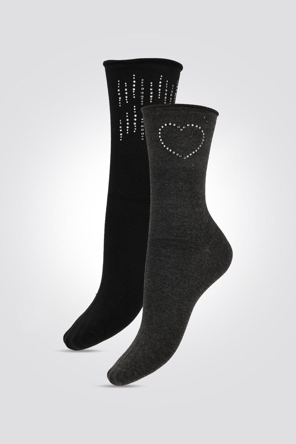 DELTA - מארז 2 זוגות גרביים גבוהות יהלומים שחור ואפור - MASHBIR//365