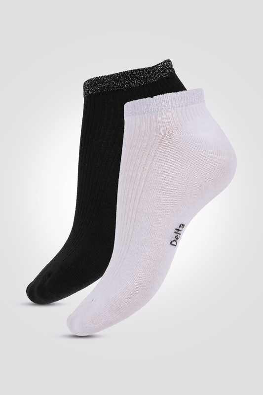 DELTA - מארז 2 זוגות גרביים קרסוליות לורקס לנשים בצבע שחור ולבן - MASHBIR//365