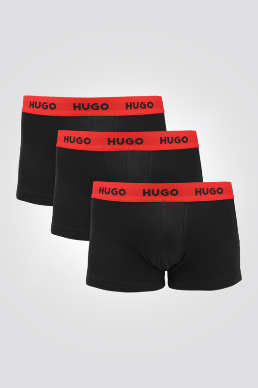 HUGO BOSS - מארז שלישיית בוקסרים קצרים צמודים בצבע שחור ואדום - MASHBIR//365