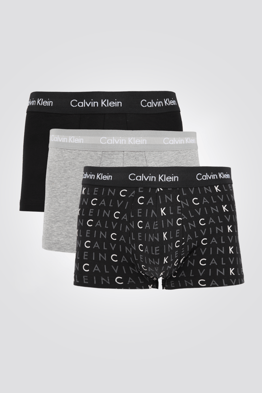 Calvin Klein - מארז שלישיית בוקסרים Low Rise לגברים בצבע שחור ואפור - MASHBIR//365
