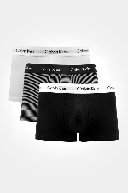 Calvin Klein - מארז שלישיית בוקסרים Low Rise Trunks לגברים בצבע אפור לבן ושחור - MASHBIR//365