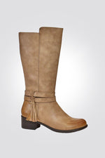 LADY COMFORT - מגף עקב פרנזים בצבע בז' - MASHBIR//365