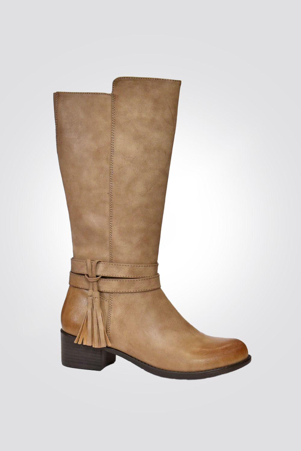 LADY COMFORT - מגף עקב פרנזים בצבע בז' - MASHBIR//365