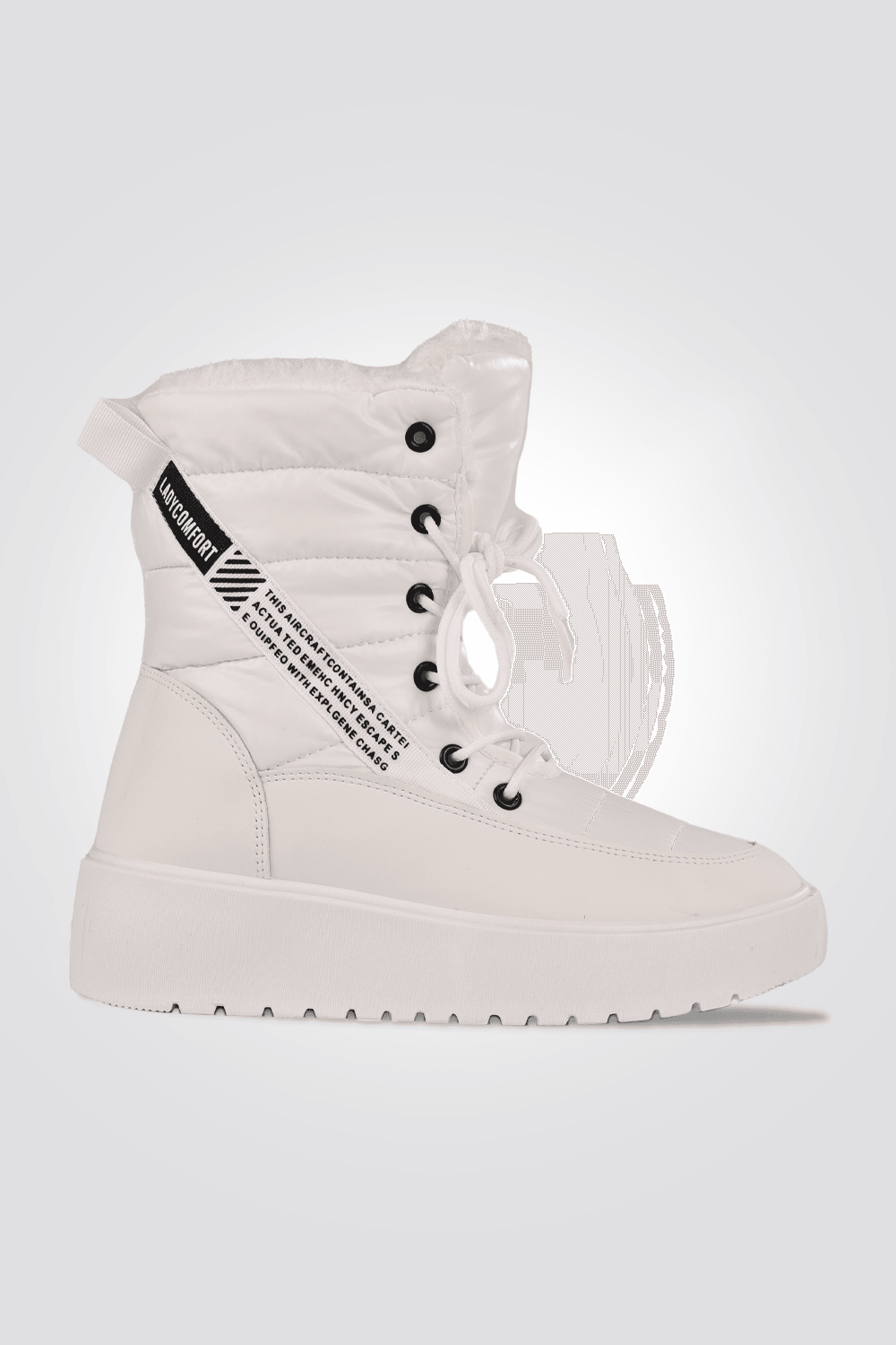 LADY COMFORT - מגפון ניילון עם פרווה בצבע לבן - MASHBIR//365