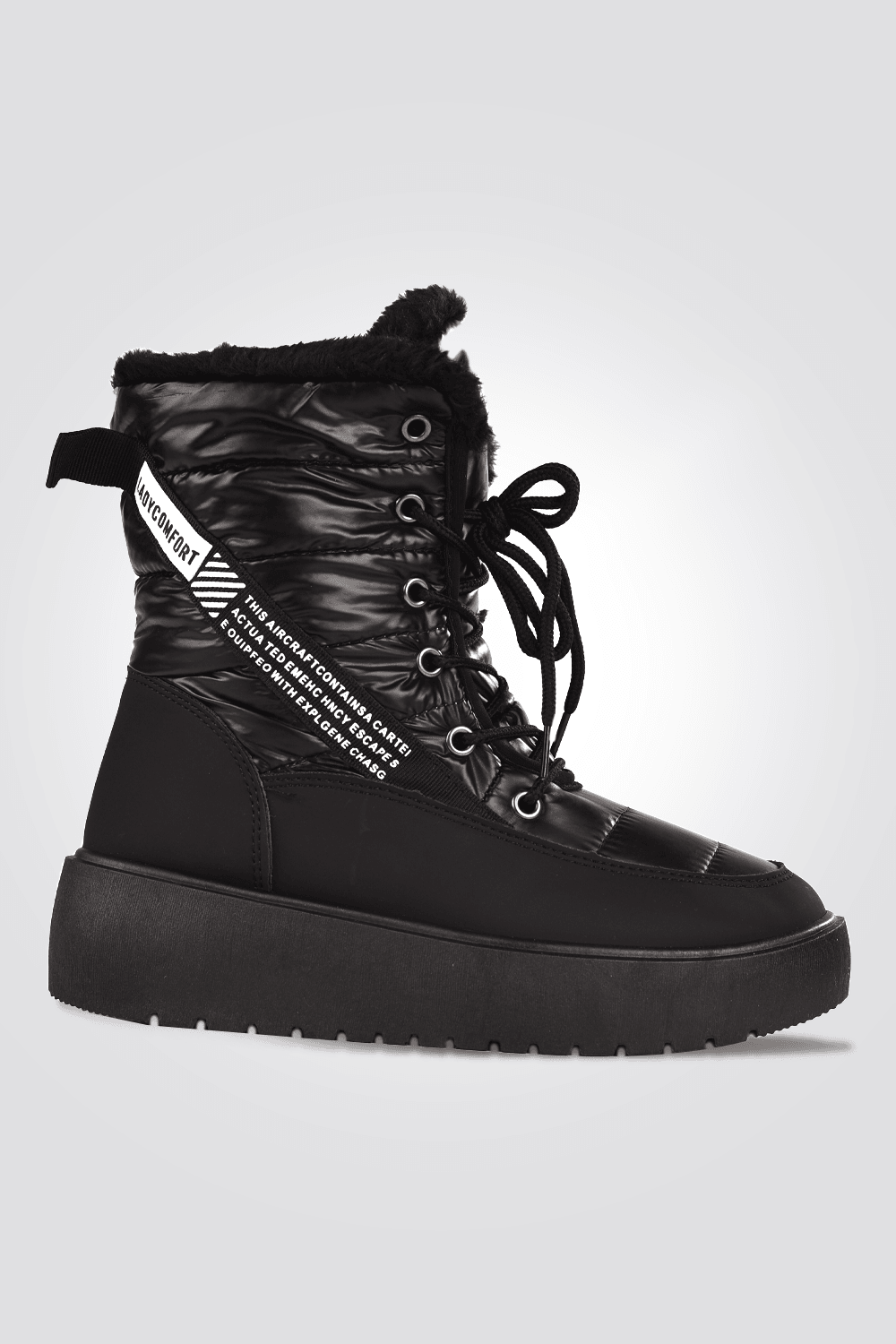 LADY COMFORT - מגפון ניילון עם פרווה בצבע שחור - MASHBIR//365