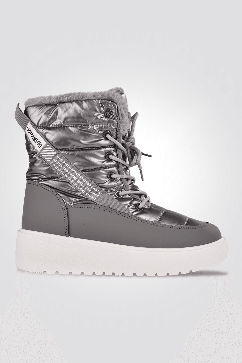 LADY COMFORT - מגפון ניילון עם פרווה בצבע כסוף - MASHBIR//365