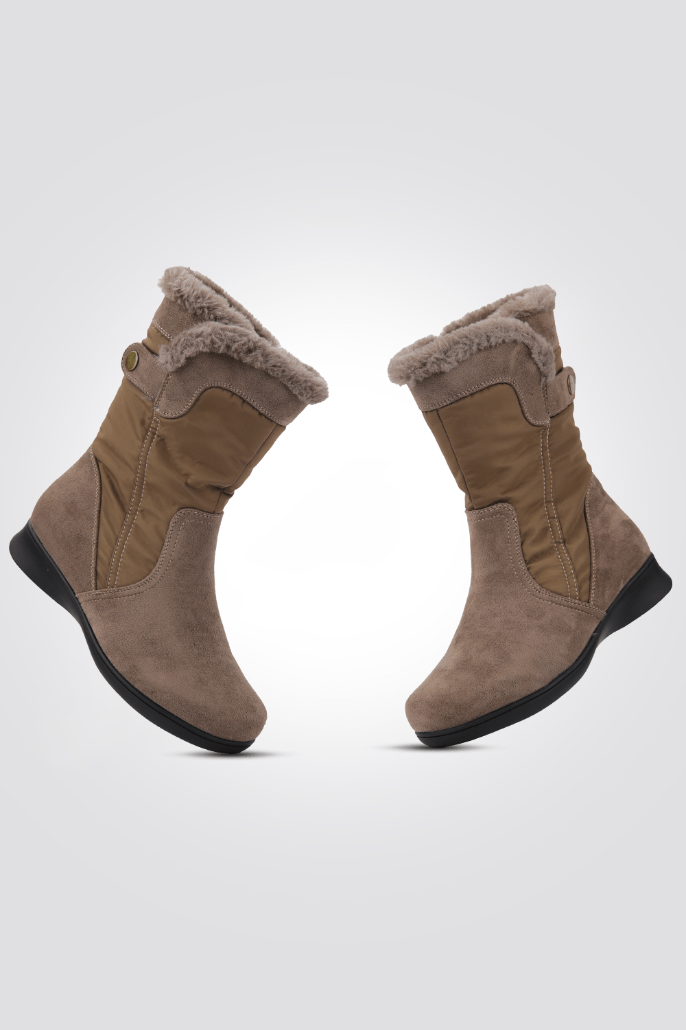 LADY COMFORT - מגפונים לנשים משולבים פרווה בצבע בז' - MASHBIR//365